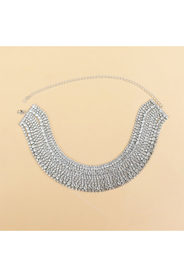 Silver Plated Luxury Multilayers Rhinestone Chokers Necklaces for Women Catwalk Chains Necklaces Sta