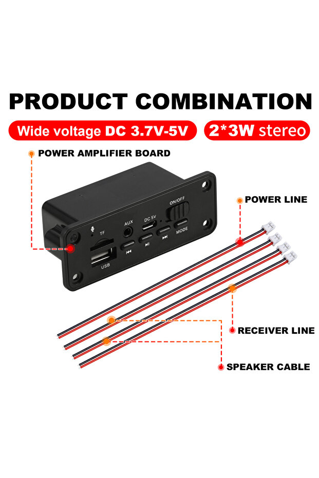 black 2*3W 6W Amplifier 5V MP3 Decoder Board Bluetooth 5.0 Stereo Audio DIY Car MP3 Player FM Radio