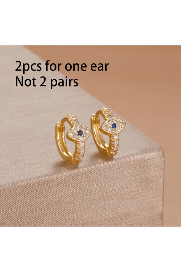 gold-white-2PCS Exquisite Multicolor Crystal Flower Hoop Earrings for Women Girl Stainless Steel Fas