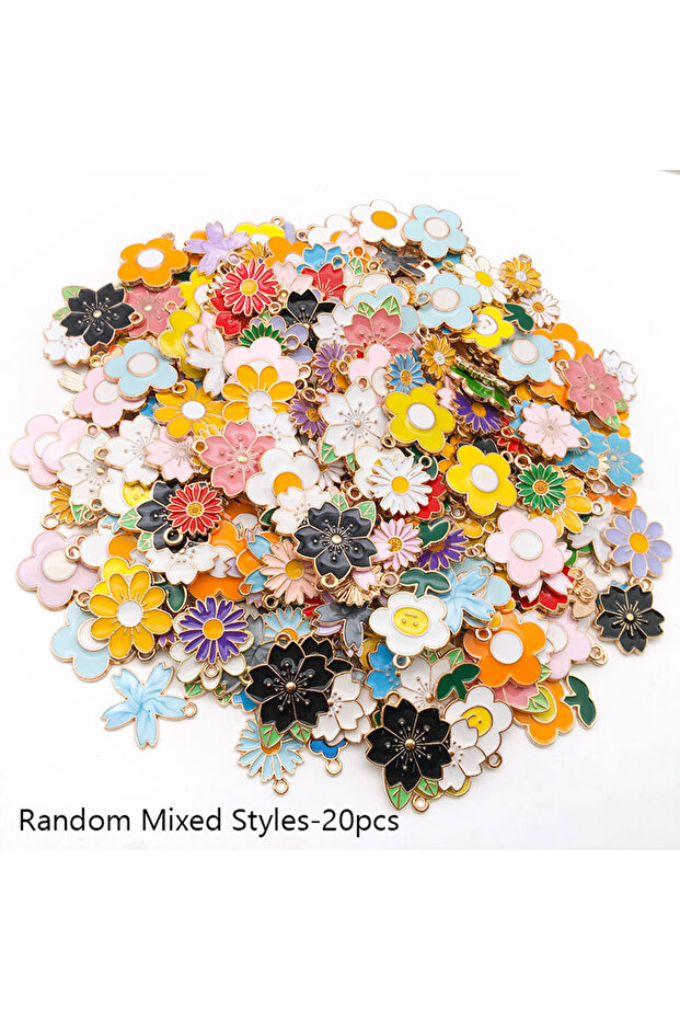 SN487 Mixed 20/30/50pcs Floral Series Flowers Charms Assorted Enamel Pendants For Jewelry Making DIY