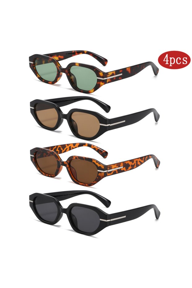 4pcs z09 4 Sets Fashion Square Sunglasses Women Men Cat Eye Sunglasses Luxury ColorfulUnisex Sun Gla