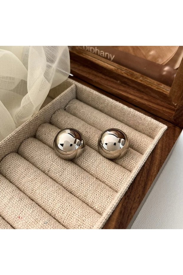 02 European Style Punk Fashion Geometric Half Metal Big Ball Round Stud Earrings for Women Girls Par