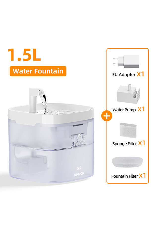 1.5L With EU Adapter ROJECO Automatic Cat Water Fountain Smart Pet Water Dispenser with Pump for Dog