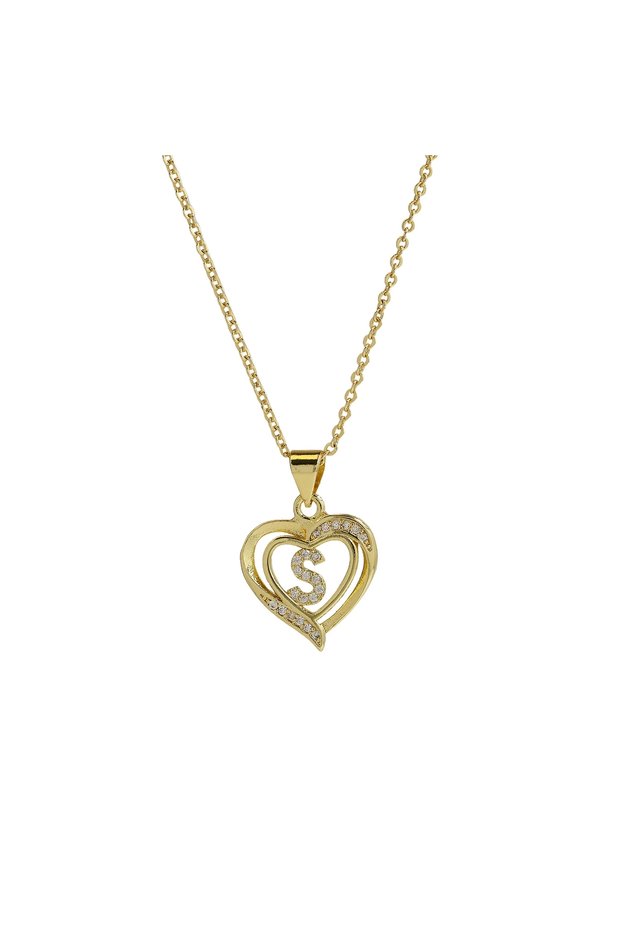 50cm S A-Z English Letter Initial Necklace 18K Gold Plated Necklace Micro Setting Zircon Heart Neck