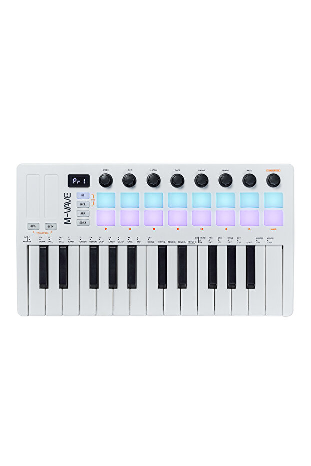 White M-VAVE SMK-25 II 25 Key MIDI Controller Keyboard USB Mini 16 RGB Drum Pads 8 Knobs with Music