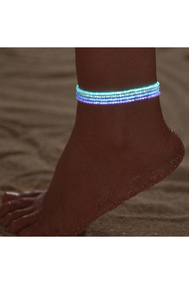 AK23Y0035-1 4Pcs/Set Luminous Rice Beads Anklets For Women Colorful Elastic Beaded Anklet Chain Glow