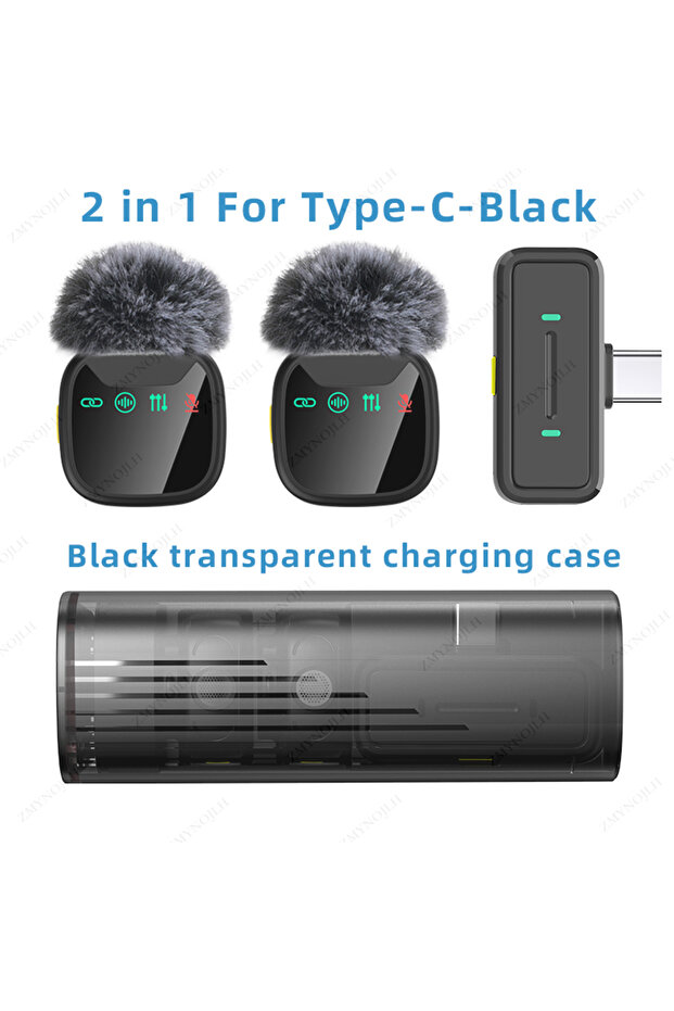 2 in-Type-C-Black Purple Plug Lavalier Microphone Wireless With Charging Case LED Display Noise Canc