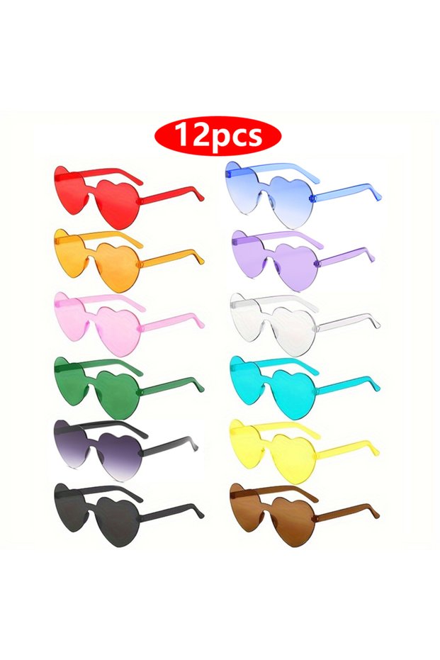 12pcs 12pcs Heart Shaped Sunglasses Women Plastic Love Cat Eye Rimless Frame Colorfu Lens Sun Glasse