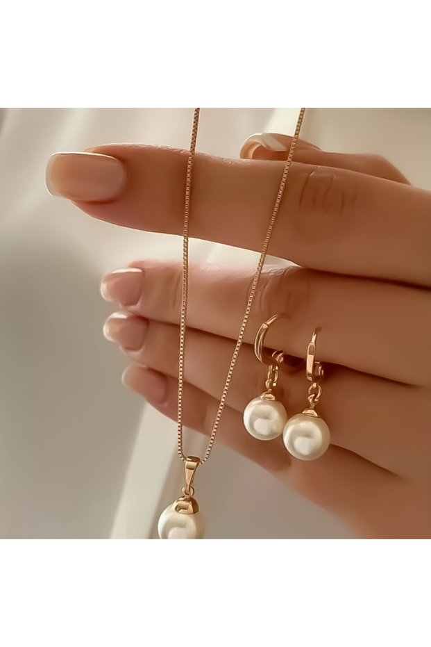 1 Fashion Pearl Jewelry Set For Women Dangle Earrings Pendant Necklace Simple Dainty Daily Wear Outf