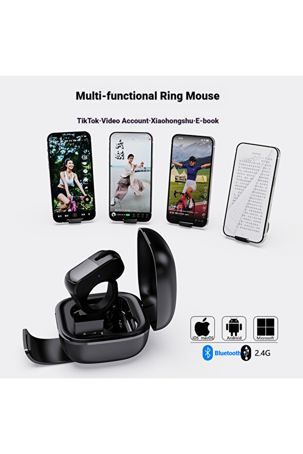 D06 black Bluetooth Ring Mouse Charging Case Multi-Function Touch Mini 2.4G Wireless Smart Remote Co