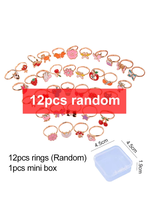 resizable black 6/12Pcs Cute Cartoon Kids Rings Kawaii Children Girls Flower Alloy Finger Rings Chil