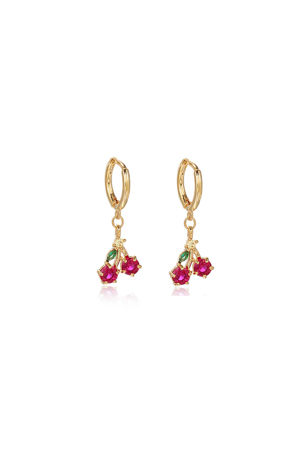 Y20214 Rose cherry Fashion Cubic Zirconia Fruit Small Hoop Earrings for Women Stainless Steel Cherry