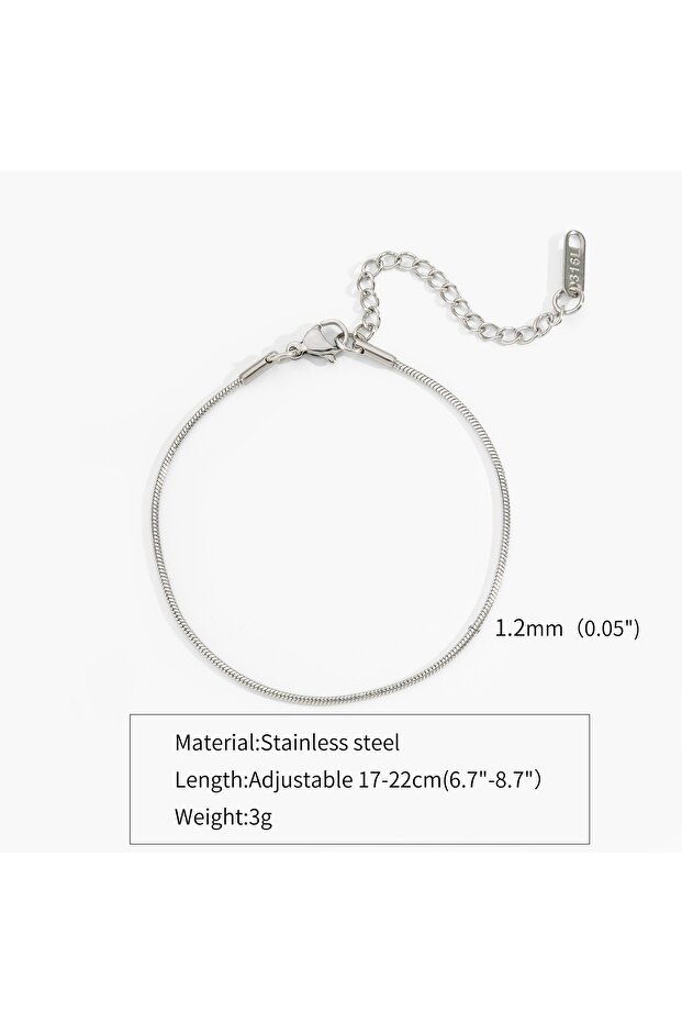 1.2mm Silver color Stainless Steel Silver Color Men Snake Bone Chain Bracelet Simple Non-Fading Open