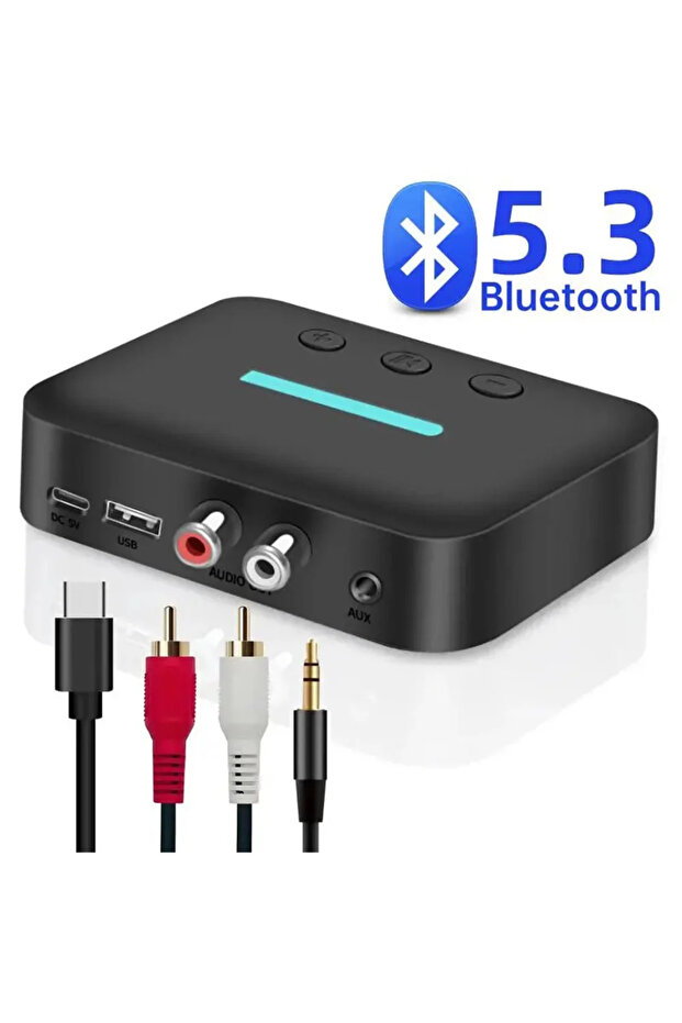محول مستقبل صوت أسود، بلوتوث 5.3، موسيقى ستيريو، 3.5 مم، AUX R/L، RCA، USB، دعم تشغيل U-Disk