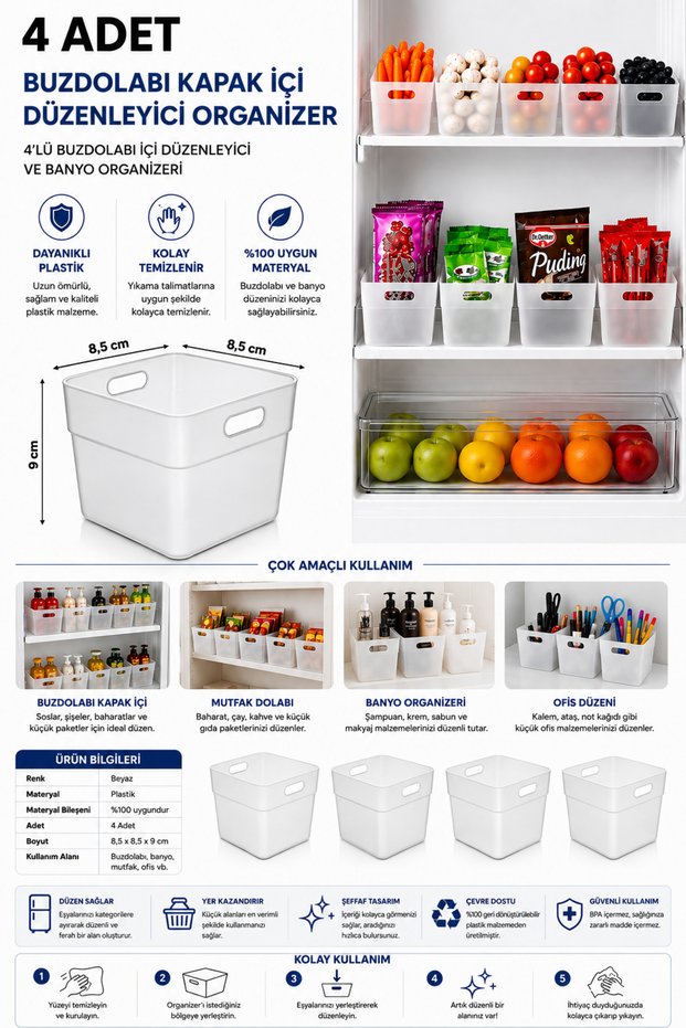 4 Pieces Refrigerator Door Organizer 4-Piece Refrigerator Organizer and Bathroom Organizer