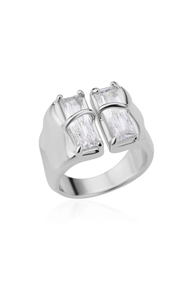 resizable JZ4430P Irregular Square Zircon Ring For Women Stainless Steel Gold Plated Opening Ring We
