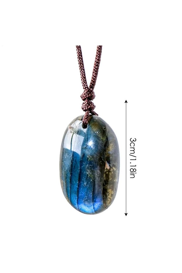 As show Natural Labradorite Pendant Necklace Healing Polished Moonstone Charm Stress And Anxiety The