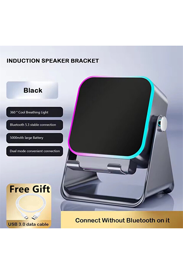 black Magnetic Induction Speaker Phone Stand Wireless Bluetooth Phone Holder Amplifier Portable Desk