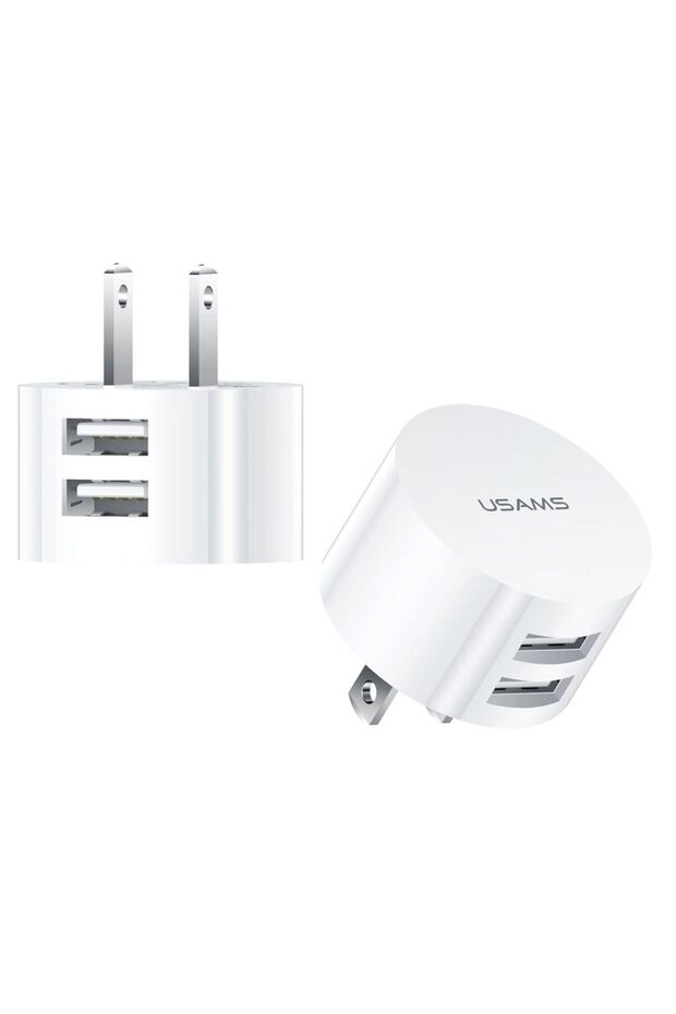 شاحن حائطي مزدوج USB 5 فولت 2.1 أمبير بمقبس أمريكي أبيض، شاحن سريع الشحن، شاحن هاتف محمول، إعلان دائري صغير