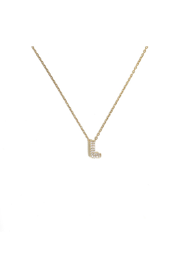 L Bubble Letter Necklaces for Women Zirconia Initials Pendant Gold Plated Stainless Steel Chain Jewe
