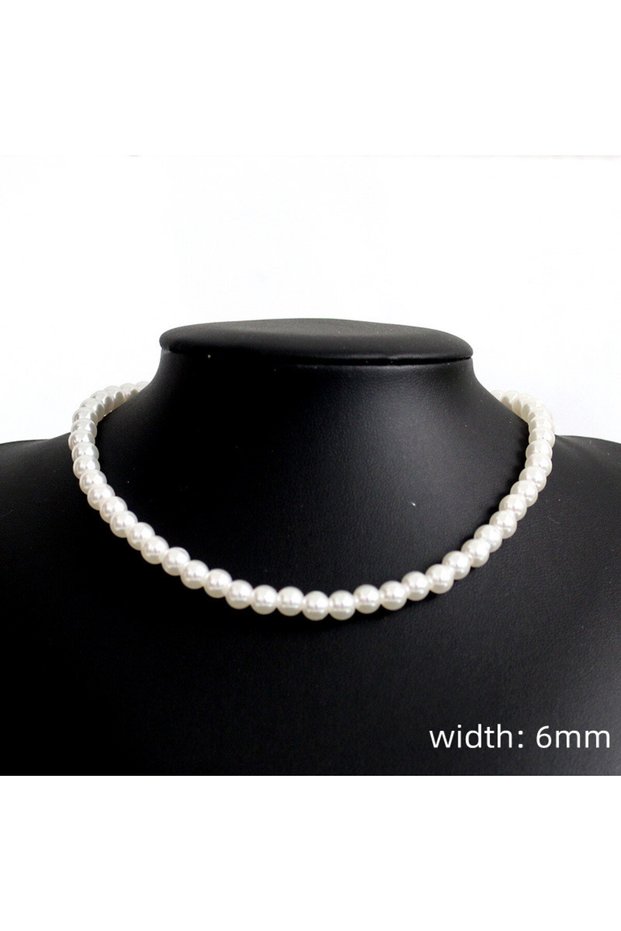 6mm New Trendy Imitation Pearl Necklace Men Temperament Simple Handmade Strand Bead Necklace For Wom
