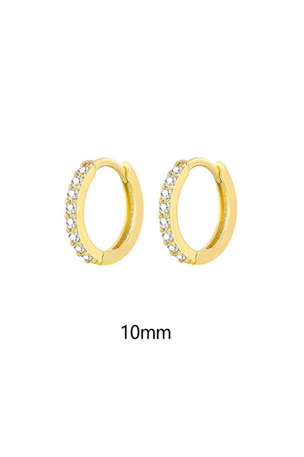 Gold 10mm 1 Pair Minimal Exquisite Hoop Crystal Zirconia Small Huggie Thin Cartilage Earring For Wom