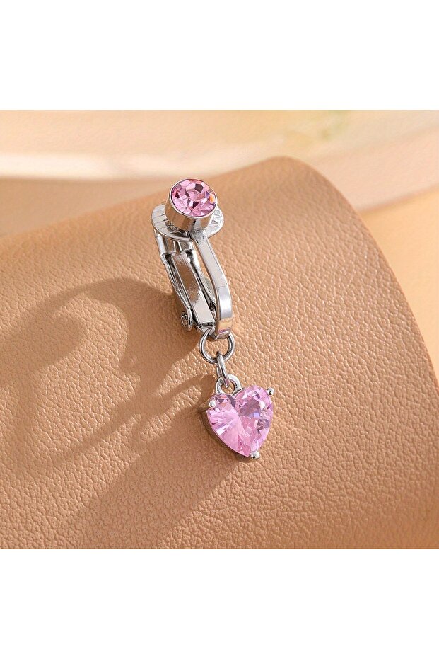 Heart Surface and Dermal Navel & Bell Button Rings Pink Chic Heart-Shaped Cubic Zirconia Faux Belly