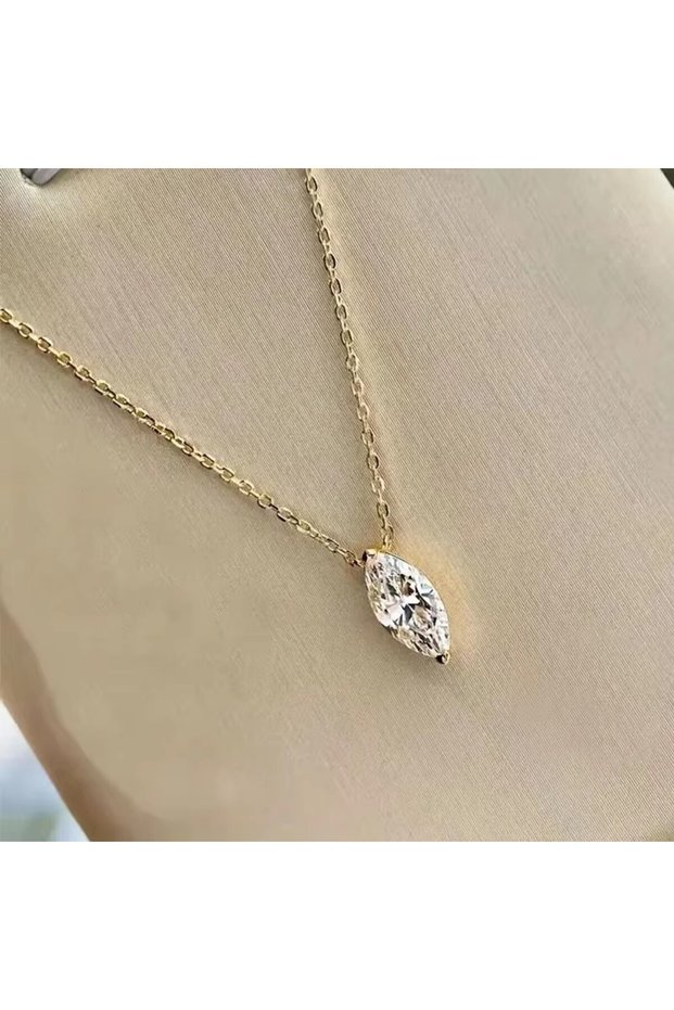 45CM XL1407 Huitan Shiny Marquise CZ Pendant Necklace with Gold Color Chain Simple Stylish Jewelry f