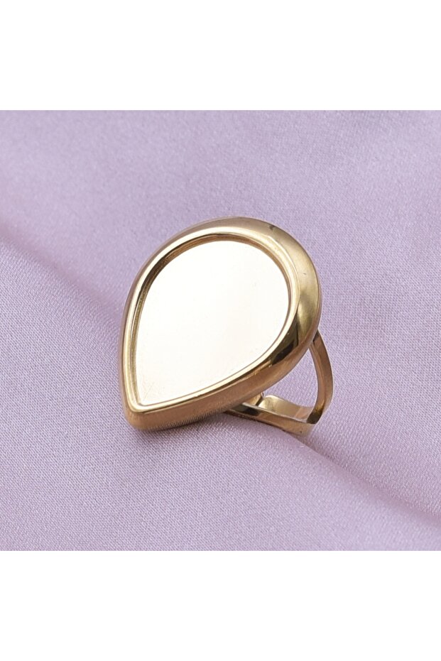 J461-G Drop Shaped Smooth Surface Fashion Gold Plated Double Deck Ring Opening Adjustable Stainless