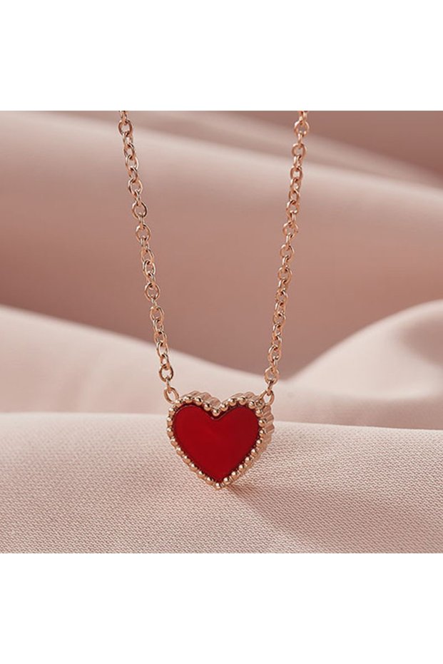 love LENNIK Internet-Famous Titanium Steel Red Black Heart Necklace, Anti-Fade Niche Design, Elegan