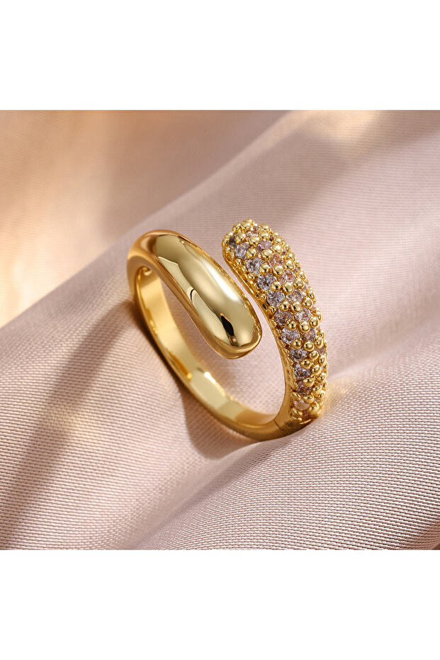 Gold Color Ring ZAKOL 3Pcs/Set Micro-inlaid Zircon Water Drop Open Bracelet Ring Earrings Set for Wo