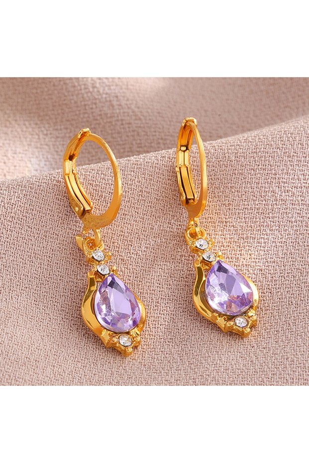 Purple ZAKOL Vintage Shiny Purple Crystal Stone Drop Hoop Earrings For Women Water Dorp Boho Long Da