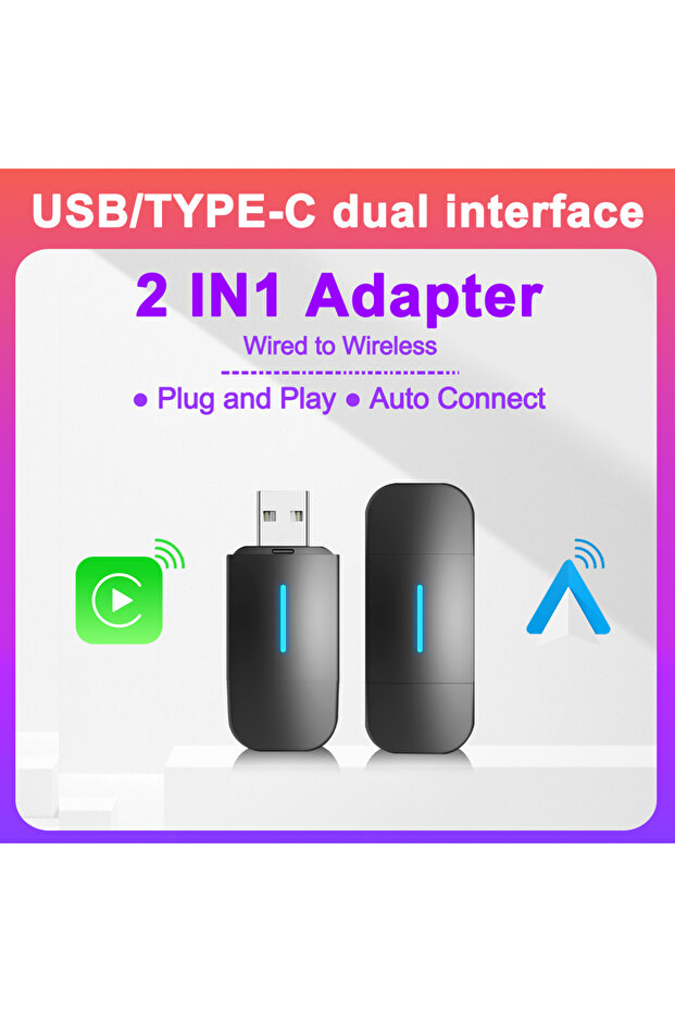 2in1 Carplay Box 2In1 Android Auto Wireless Carplay Type-c USB Bluetooth Wifi Plug and Play Suitable