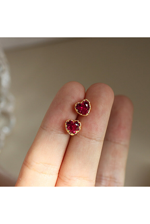 E3952 Huitan Charming Heart Red Zirconia Pierced Earrings Bridal Wedding Jewelry Chic Ear Stud Grace