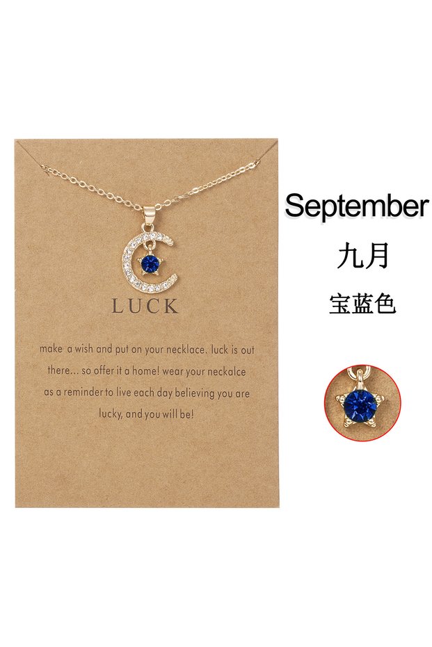 NC21Y0246-9 Fashion Personality Birthstone Moon Star Crystal Pendant Necklace for Women Clavicle Cha