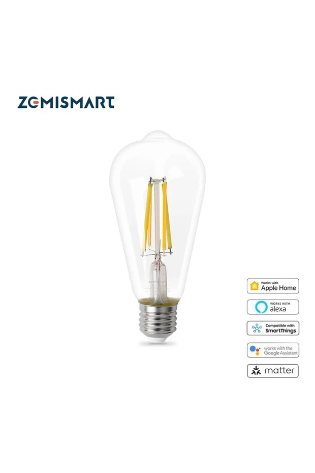 For 220-240V Yes Zemismart Matter WiFi Smart Led Filament Light Bulb 7W Dimmable Tungsten Lamp E27 H