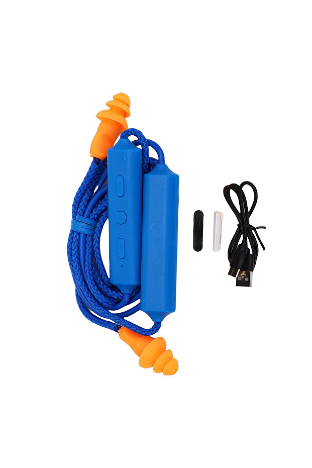Blue Bluetooth Earplug Headphone 29dB Noise Reduction IPX5 Water Proof Rechargeable Neckband Earbuds