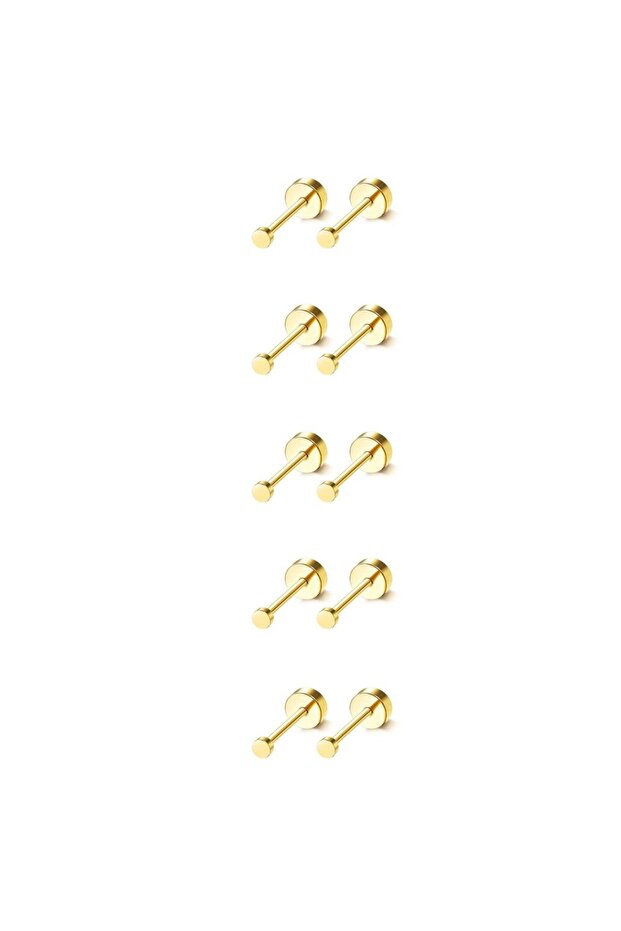 5Pairs Dot 2mm Gold 15 Pairs Tiny Surgical Steel Gold Stud Earrings, Comfortable Screw Back Flat Bac