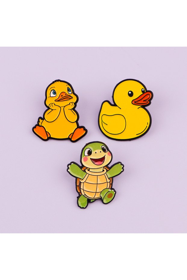 3pcs 3pcs Cute Duck Enamel Pin Set Cartoon Turtle Brooch For Coat Women's Brooches Fashion Lapel Bad