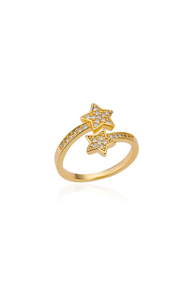resizable JZ4358G Zircon Double Star Rings For Women Girls Stainless Steel Gold Color y2k Ring 2024