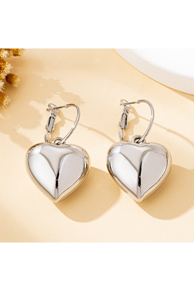 Silver Plated A Pair of Women's Fashionable Dangle Earrings, Smooth Heart-Shaped Ccb Pendant Earring