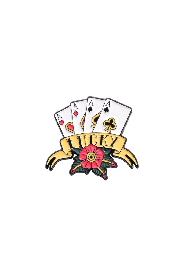 QHXZ1786 Lucky Spades Plum Block Playing Card Enamel Pins Funny Poker Chess Card Board Game Brooch C