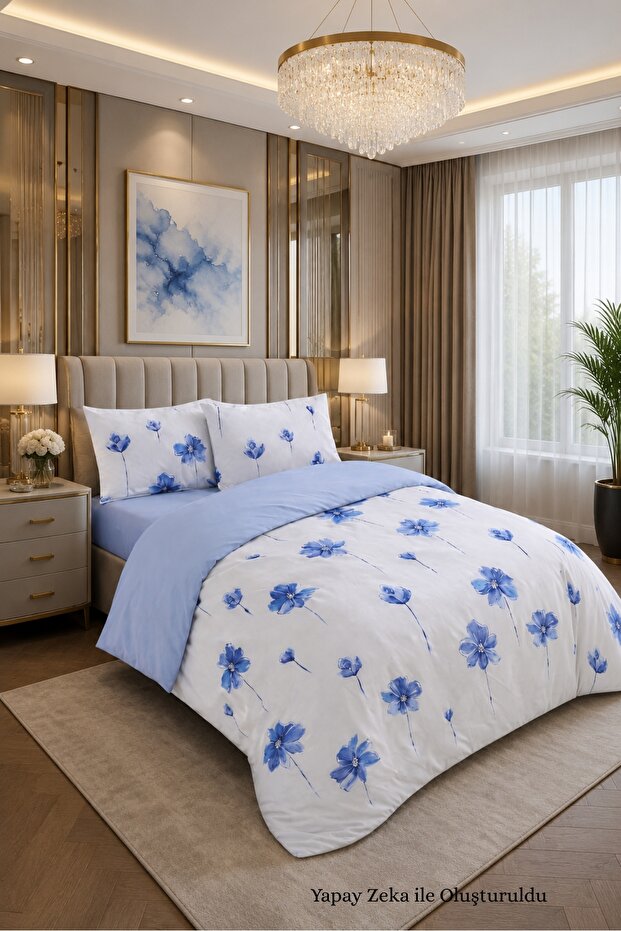 150X200 Double Duvet Cover Set Patterned White-Blue