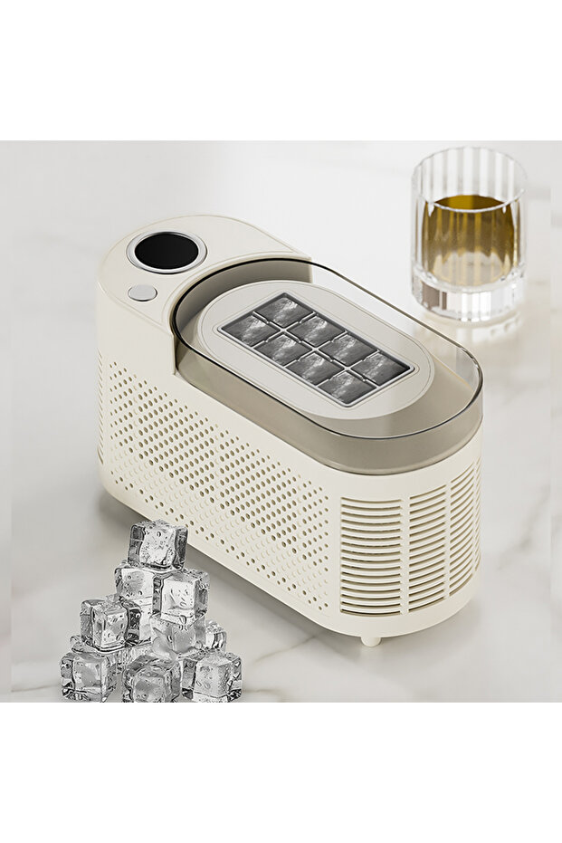 Beige Portable Small Ice Maker Mini Convenient Home Dormitory Office Camping Car Cube Ice Automatic