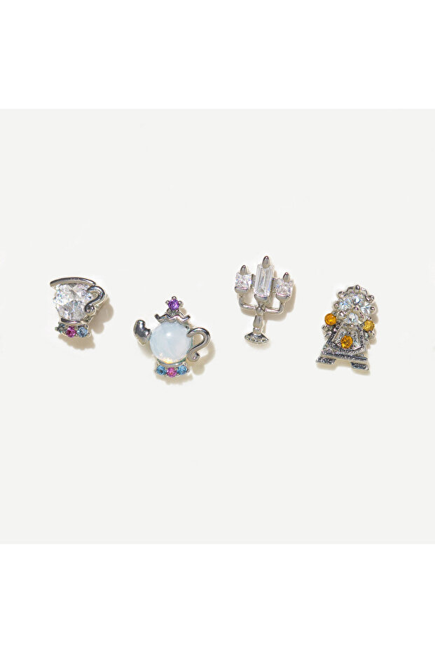 silver color 4PCS/Set 925 Silver Needles Ins White Zircon Stud Earrings For Women Jewelry Exquisite