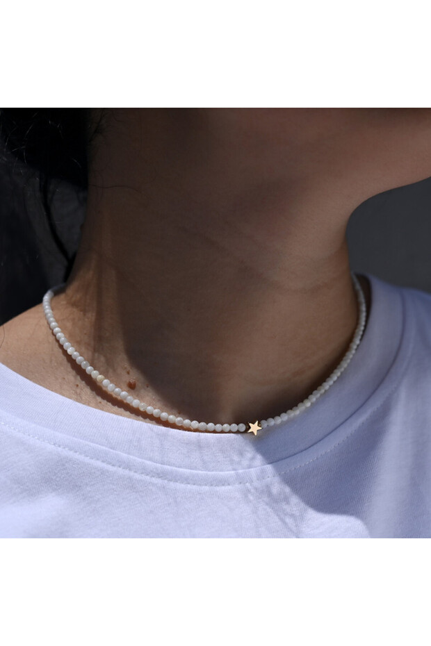 star MOON GIRL Natural Shell Beads Heart Choker Fashion Stainless Steel Necklace for Women Copper St