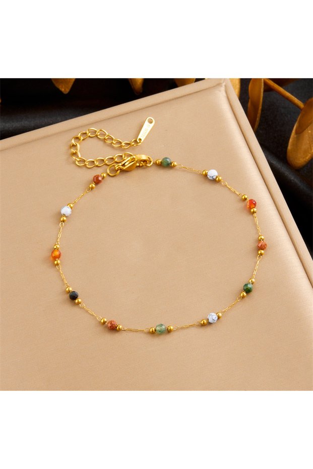Necklace ZAKOL 316L Stainless Steel Natural Colored Beads Necklace Bracelet Bohemian Trend Non-fadin