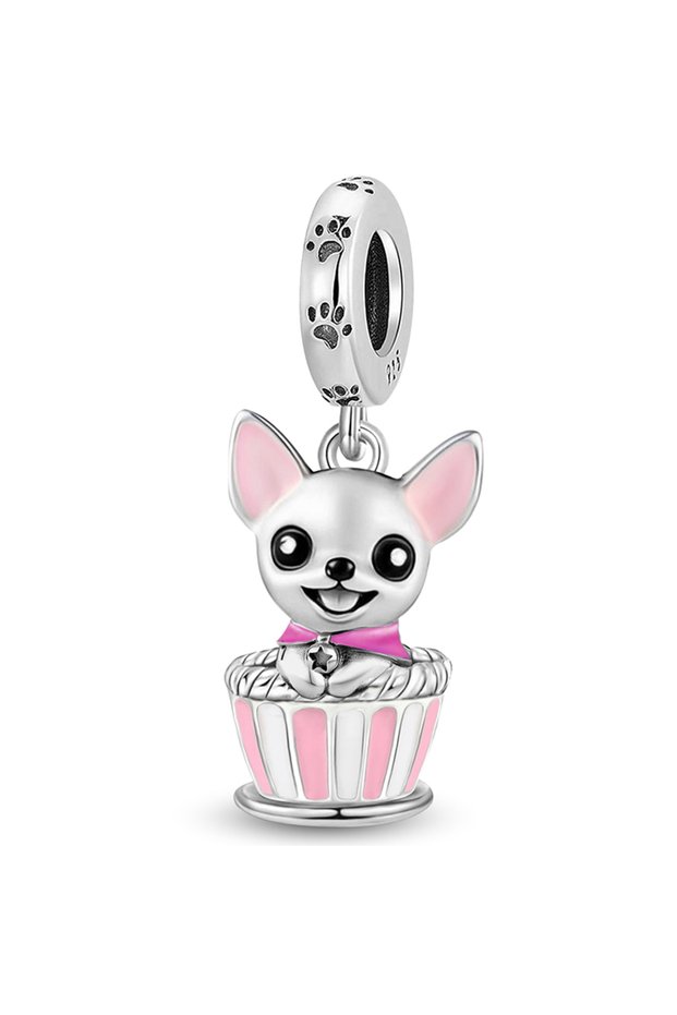 TCE0489P1 925 Silver Color Cute Pink Puppy Barbell Charms Bead Diy Bracelet Necklace Making Of High