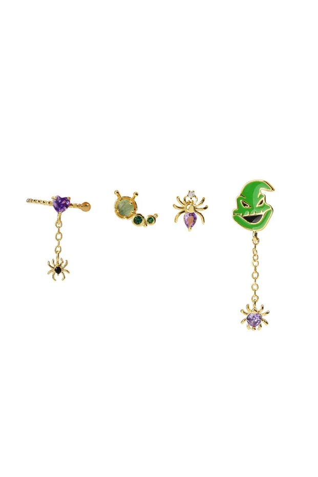 gold color New Ins Punk Fashion Zircon Funny Cute Enamel Green Spider Ghost Cartoon Stud Earrings fo