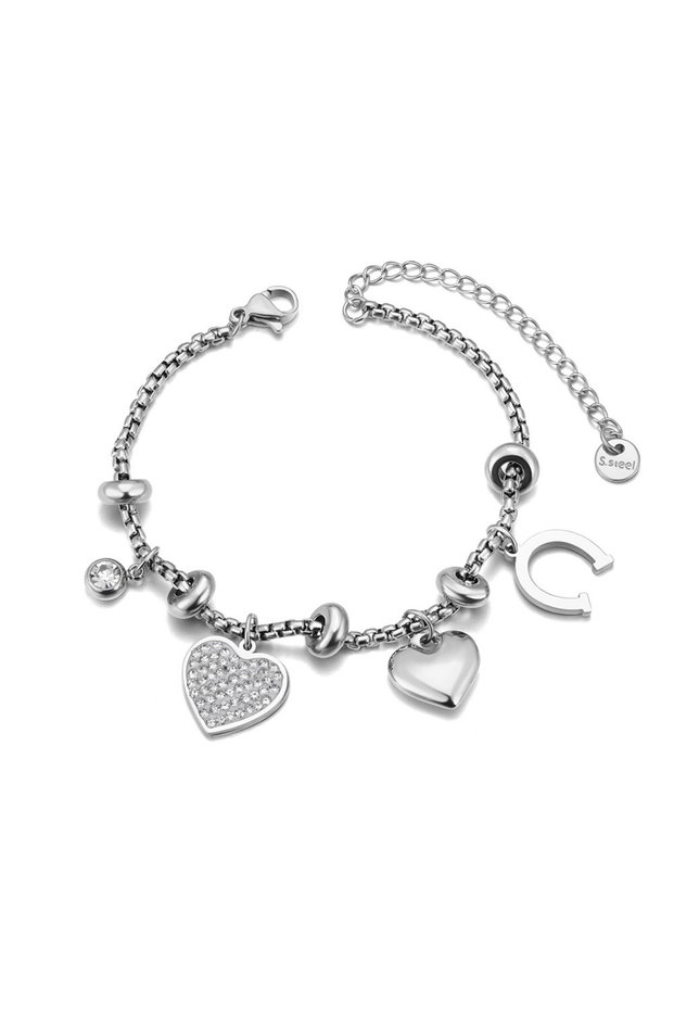 B25011P Lokaer Fashion Rhinestone Butterfly Heart Charm Bracelet Stainless Steel Cubic Zirconia Summ